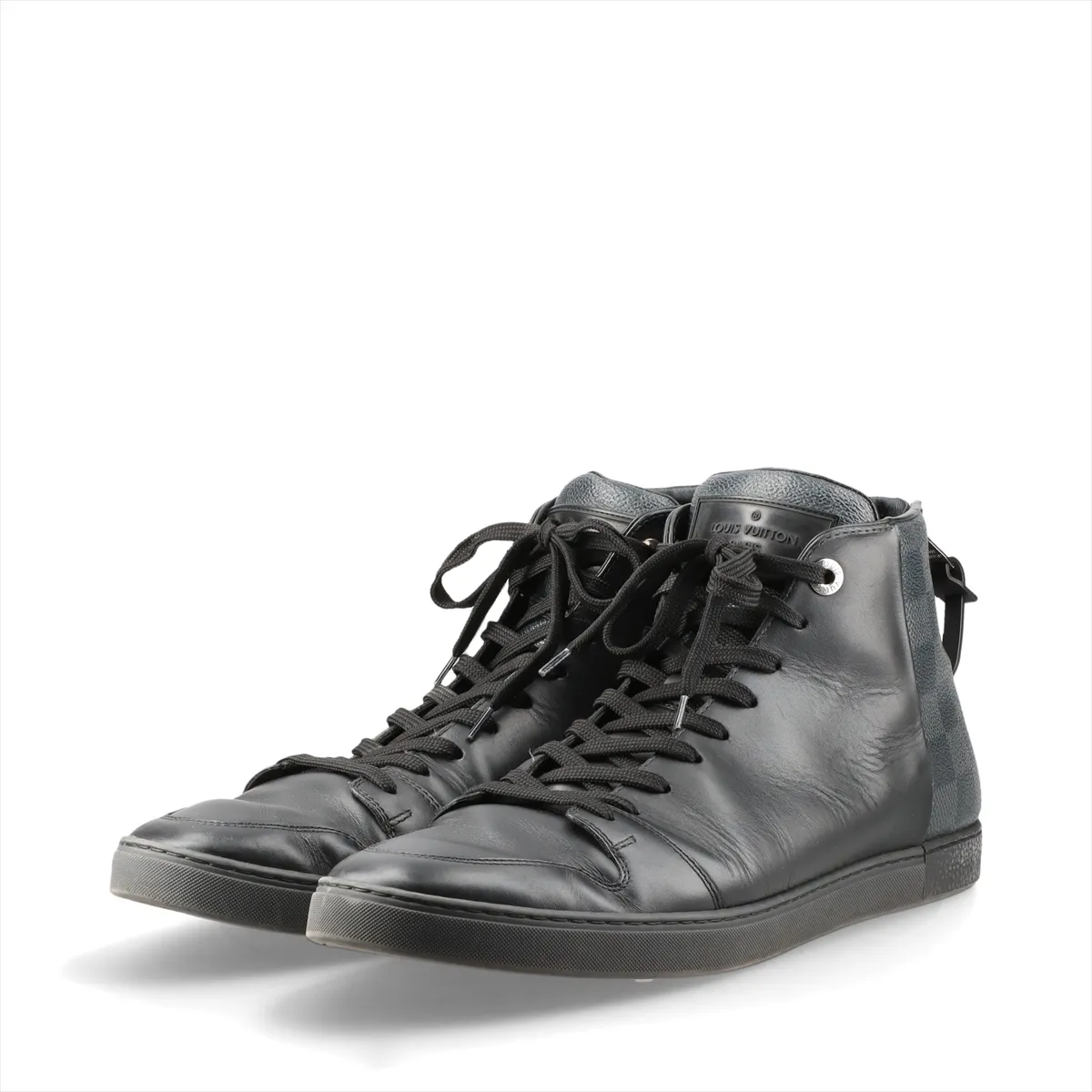 2017 Leather High-Top Sneakers, Size 9, Men's, Black x Gray, MS0127, Damier Pattern, — view 5