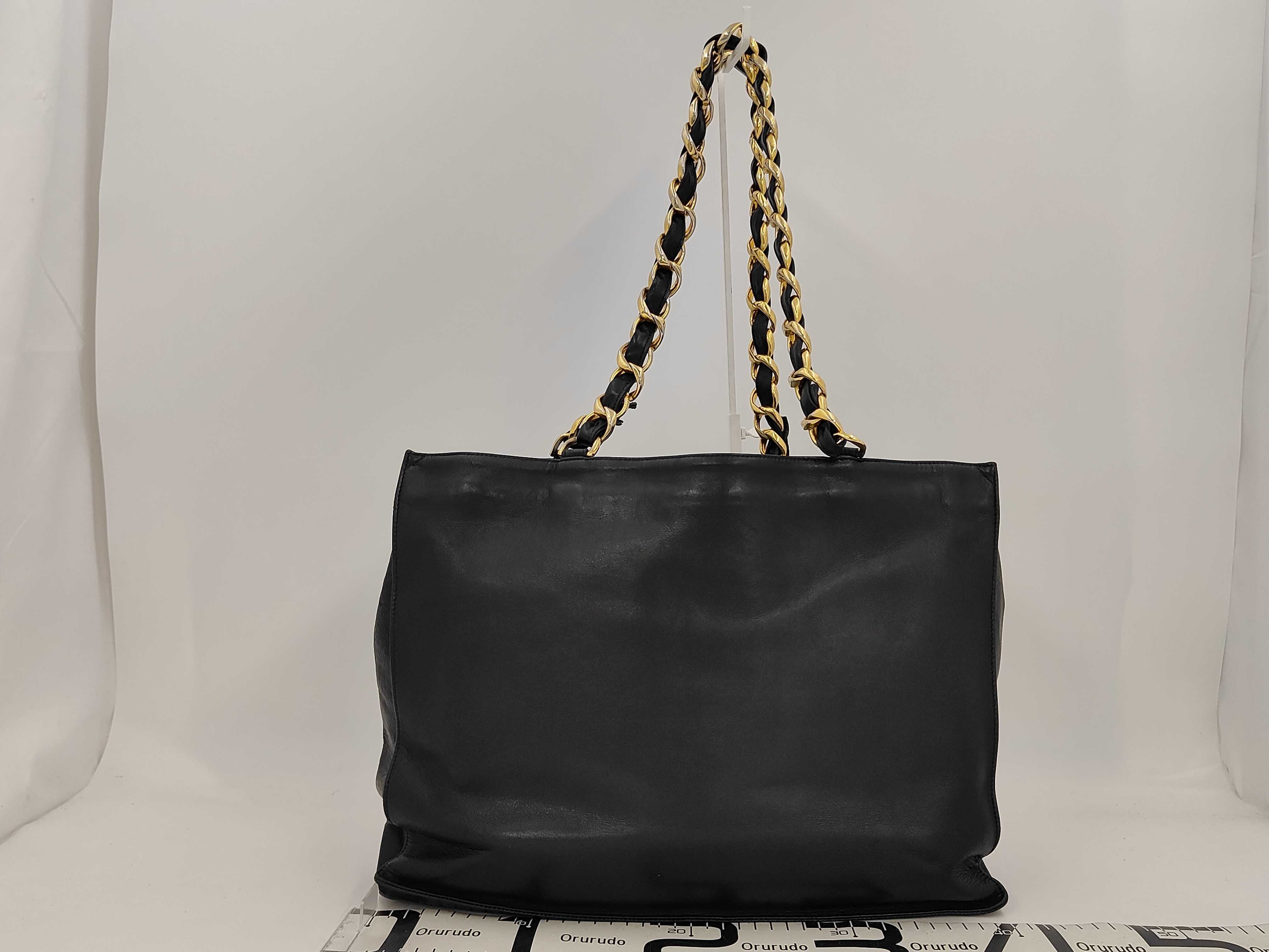 Lambskin Large Coco Gold Hardware Black Chain Tote Bag — view 2