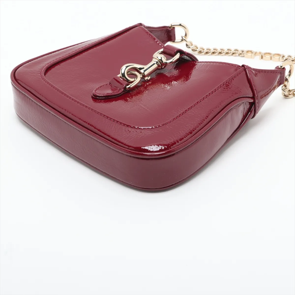 Jackie Notte Patent Leather Chain Shoulder Bag, Red, 782889 — view 3