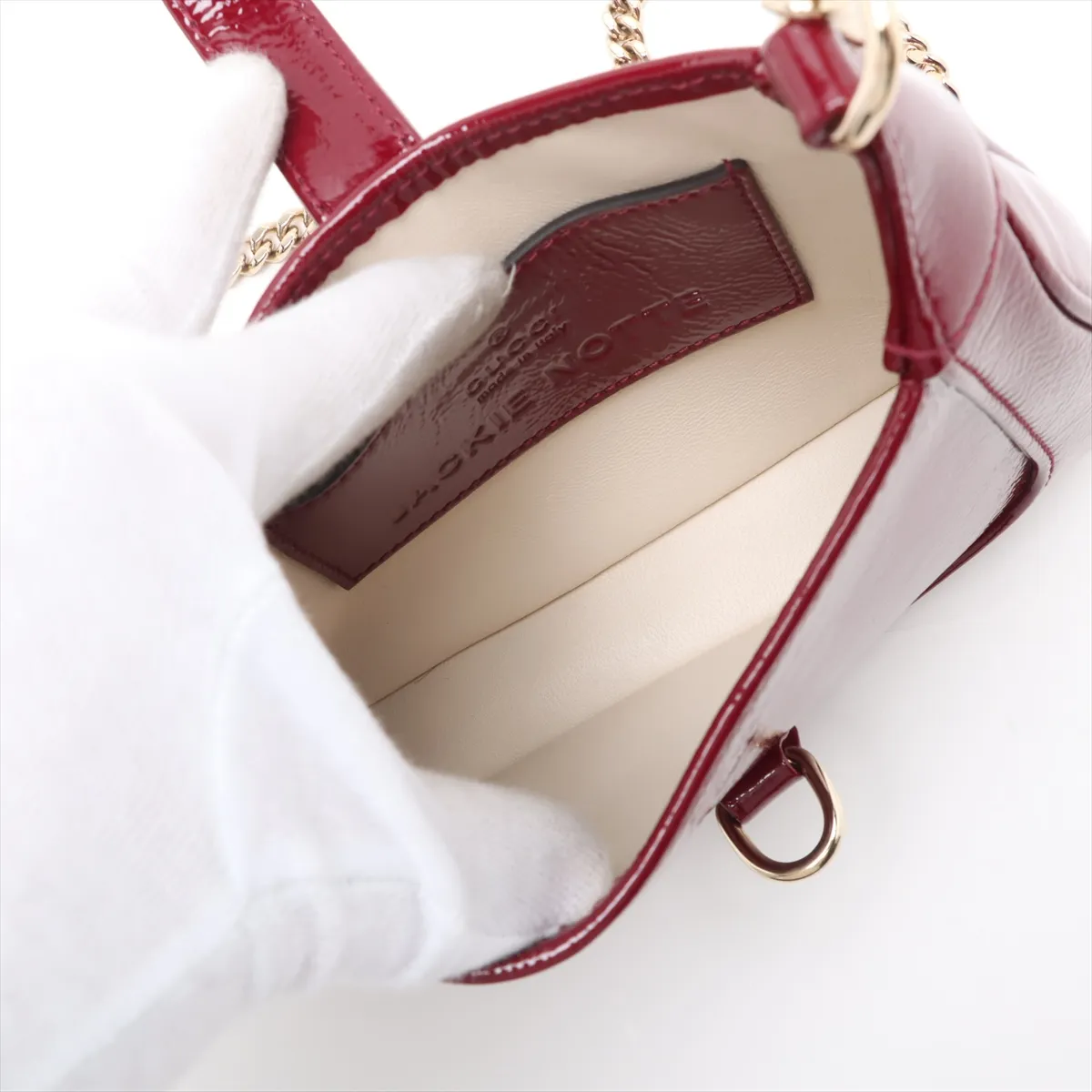 Jackie Notte Patent Leather Chain Shoulder Bag, Red, 782889 — view 6