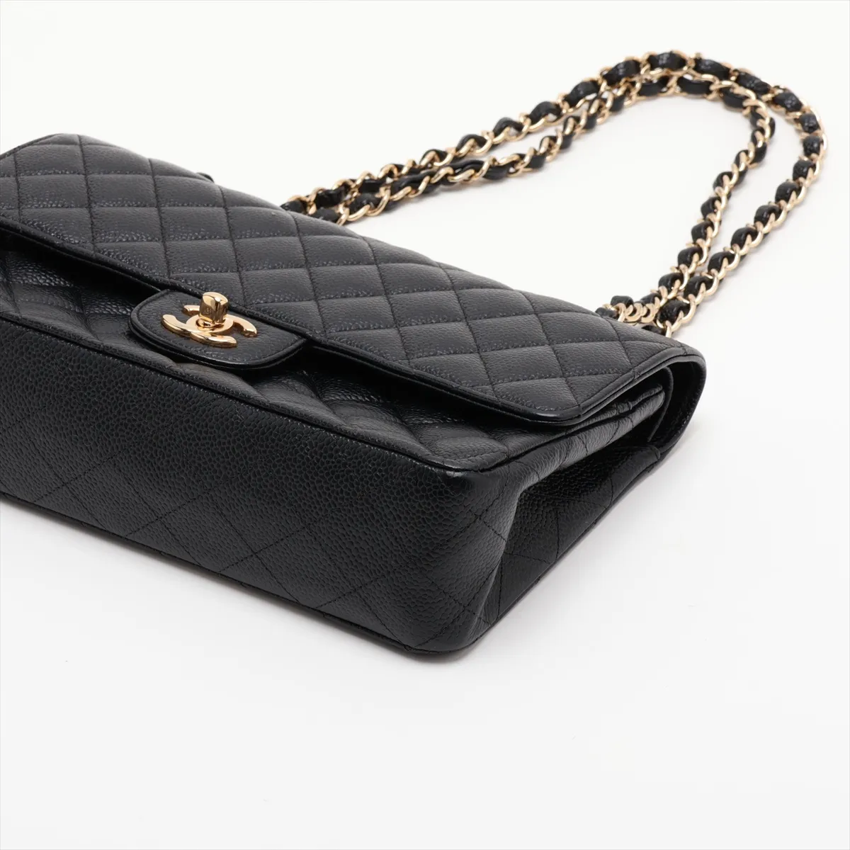 [Individually packaged] Chanel Matelassé 25 Caviar Skin Double Flap Double Chain Bag, Black with Gold Hardware, 16896841, Serial Number 16, Series A01112 — view 3