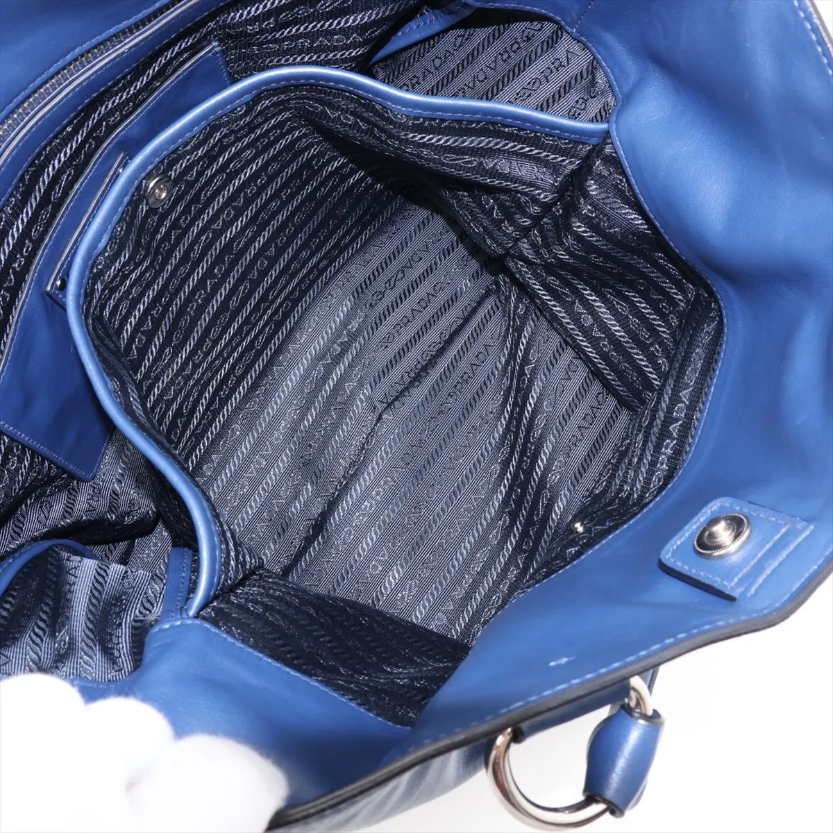 Leather 2-Way Tote Bag, Blue — view 11