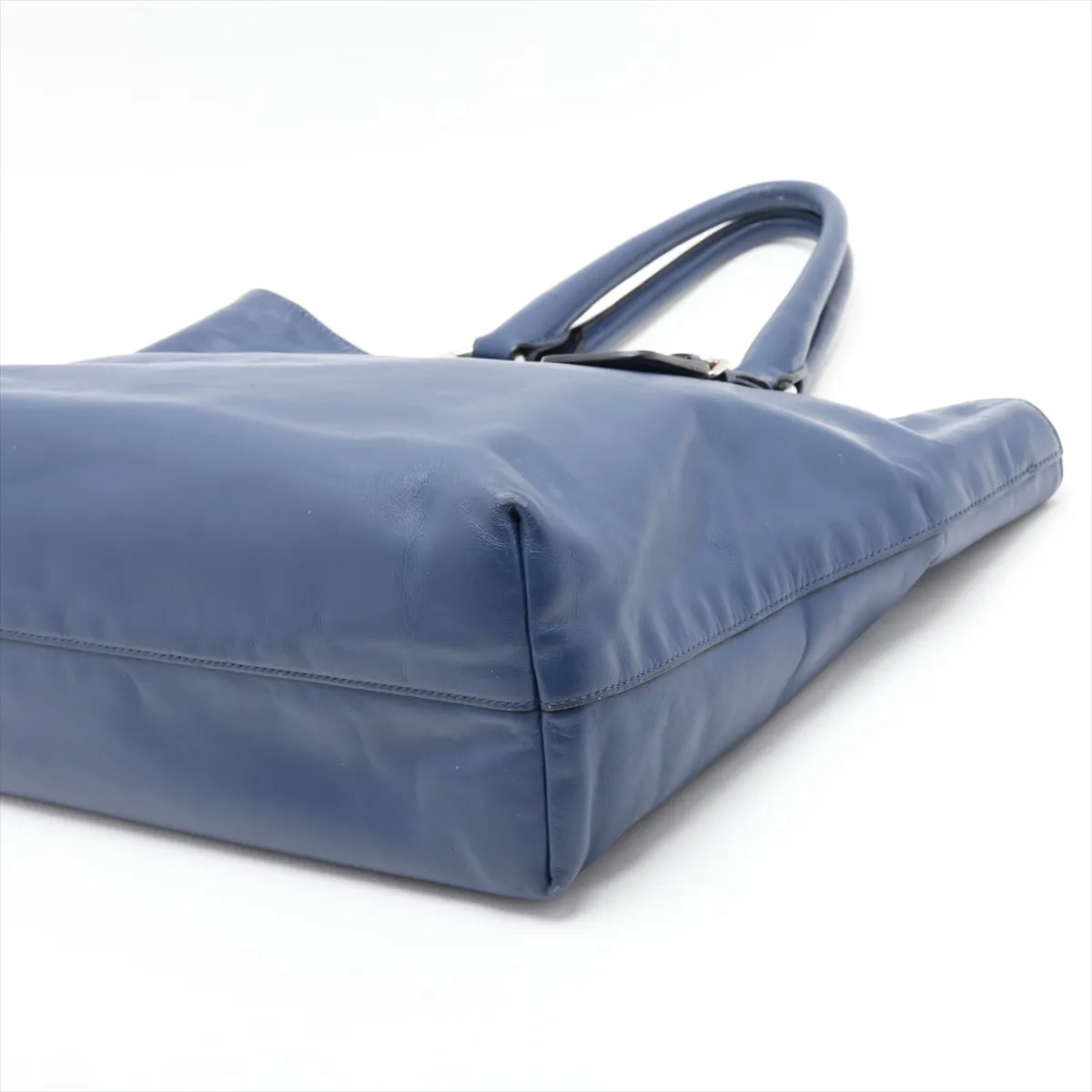 Leather 2-Way Tote Bag, Blue — view 3