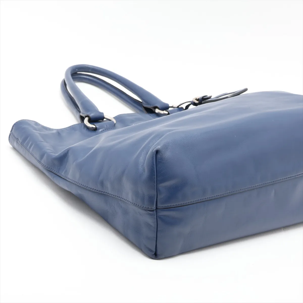 Leather 2-Way Tote Bag, Blue — view 4