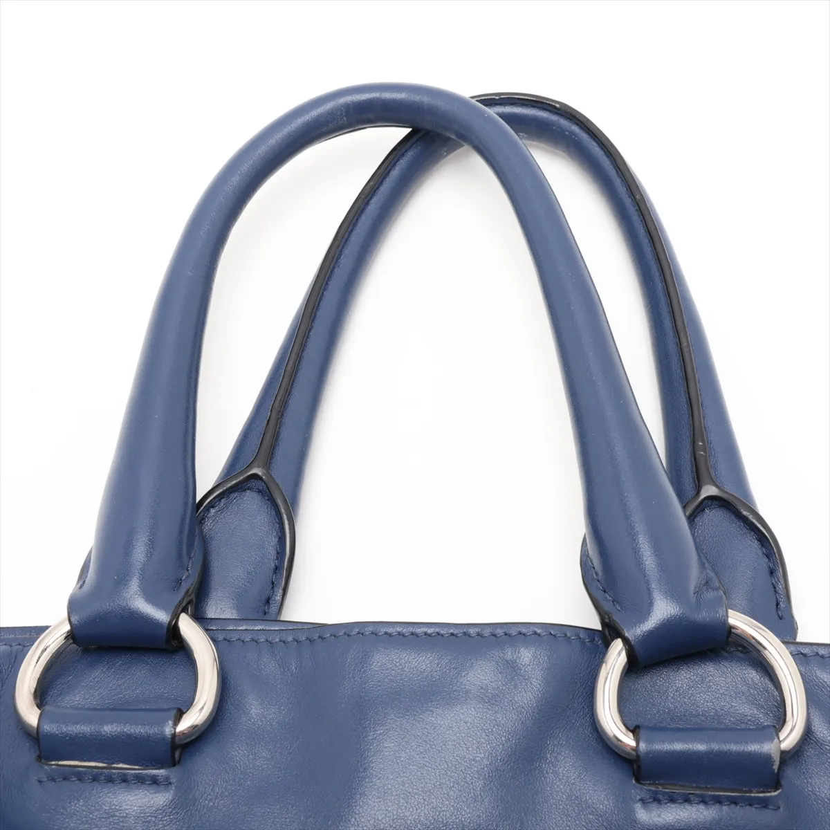 Leather 2-Way Tote Bag, Blue — view 6