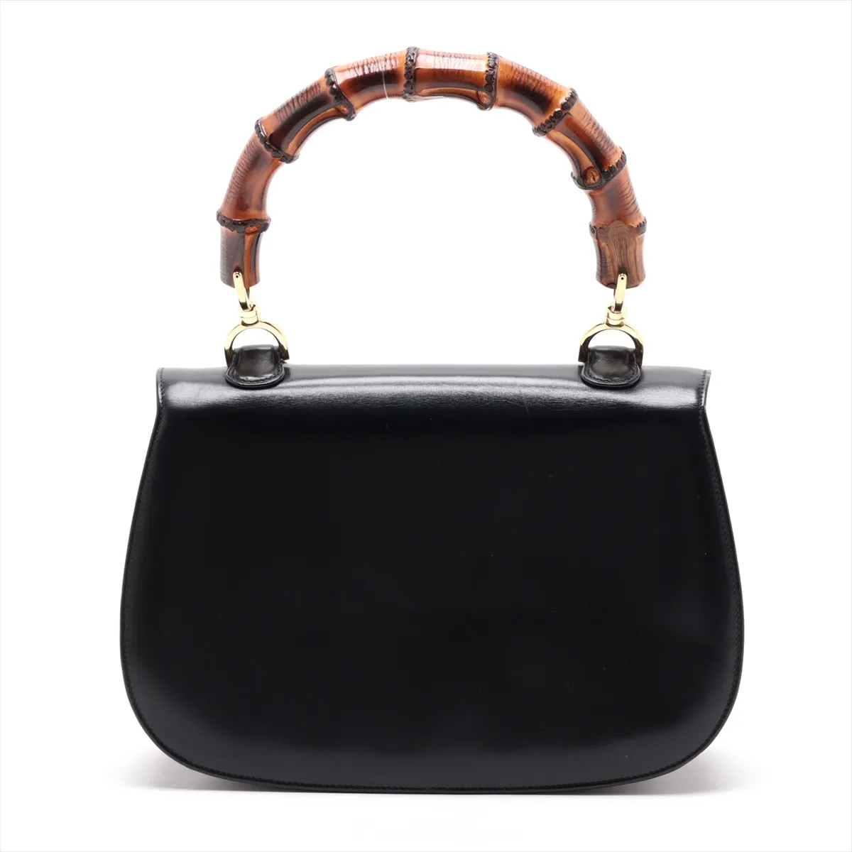 Bamboo Leather Handbag, Black, with Mirror — view 2