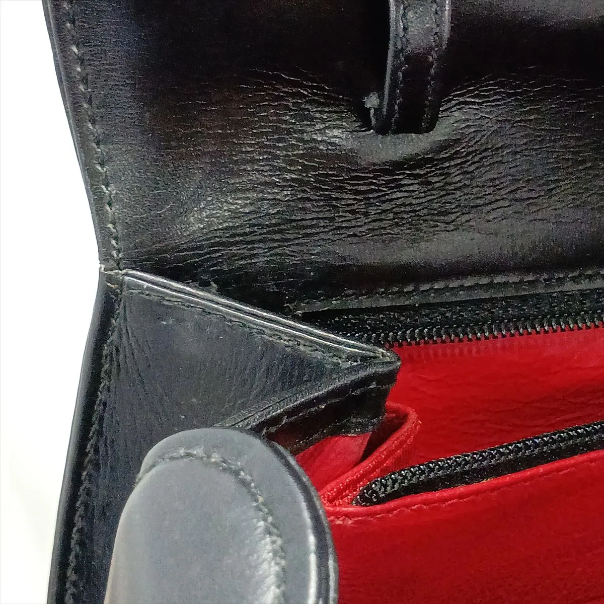 Bamboo Leather Handbag, Black, with Mirror — view 14