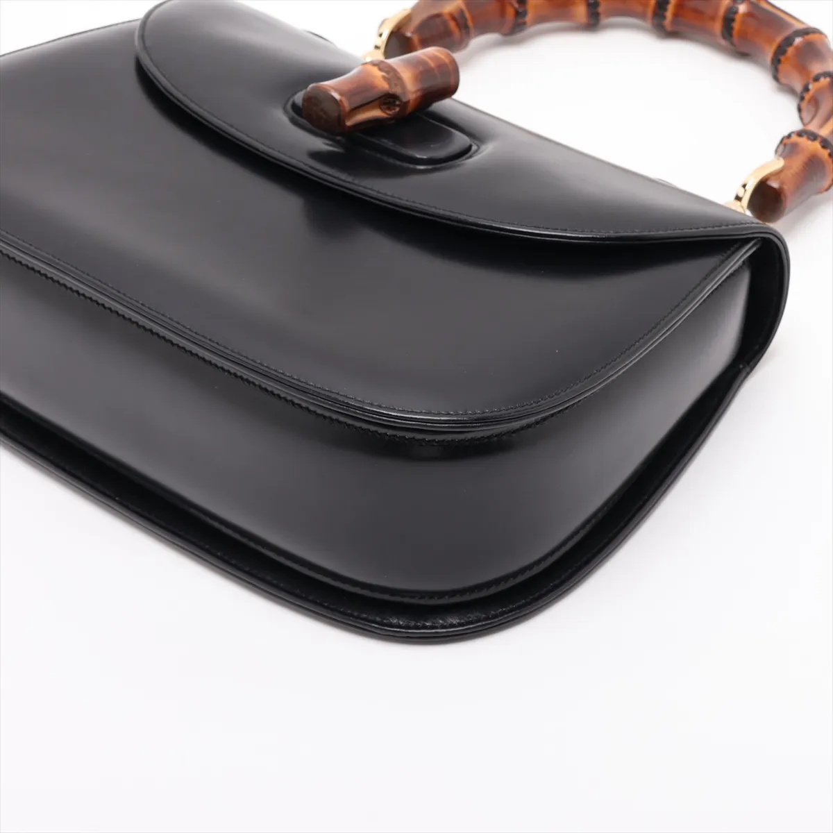 Bamboo Leather Handbag, Black, with Mirror — view 3