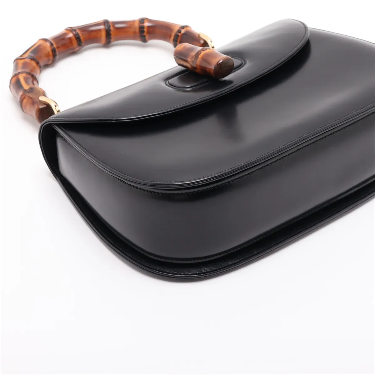 Bamboo Leather Handbag, Black, with Mirror — view 4