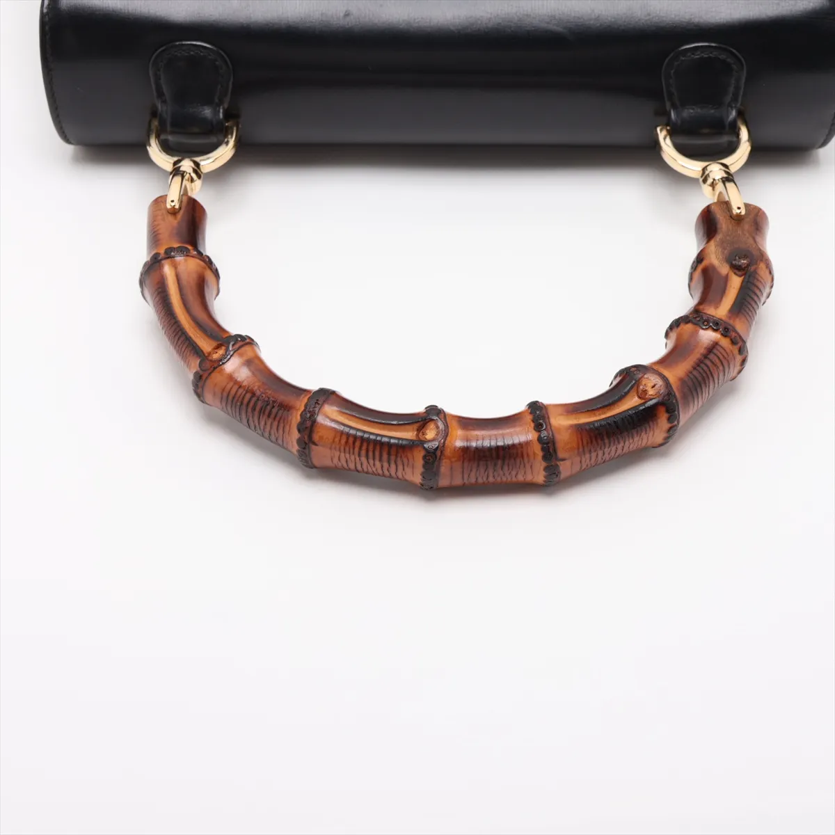 Bamboo Leather Handbag, Black, with Mirror — view 5