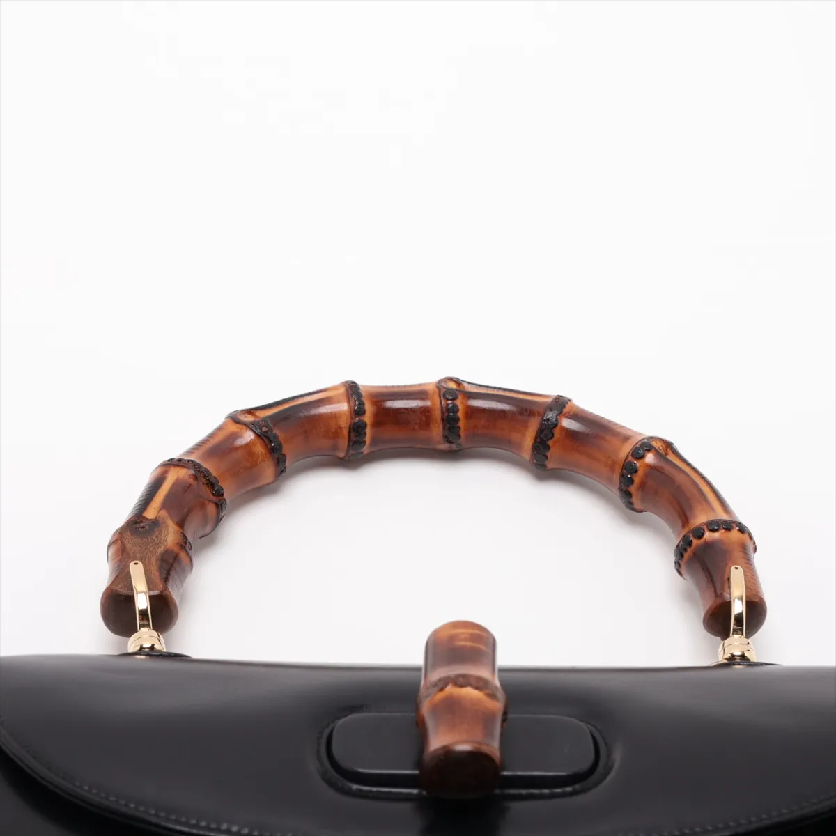 Bamboo Leather Handbag, Black, with Mirror — view 6