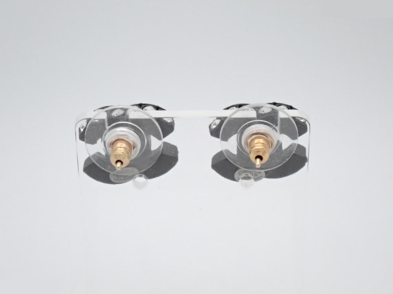 earrings, model 02A, Coco Mark design, rhinestones, black, 1.5cm wide. — view 2
