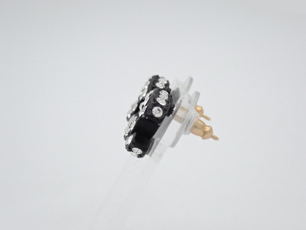 earrings, model 02A, Coco Mark design, rhinestones, black, 1.5cm wide. — view 3