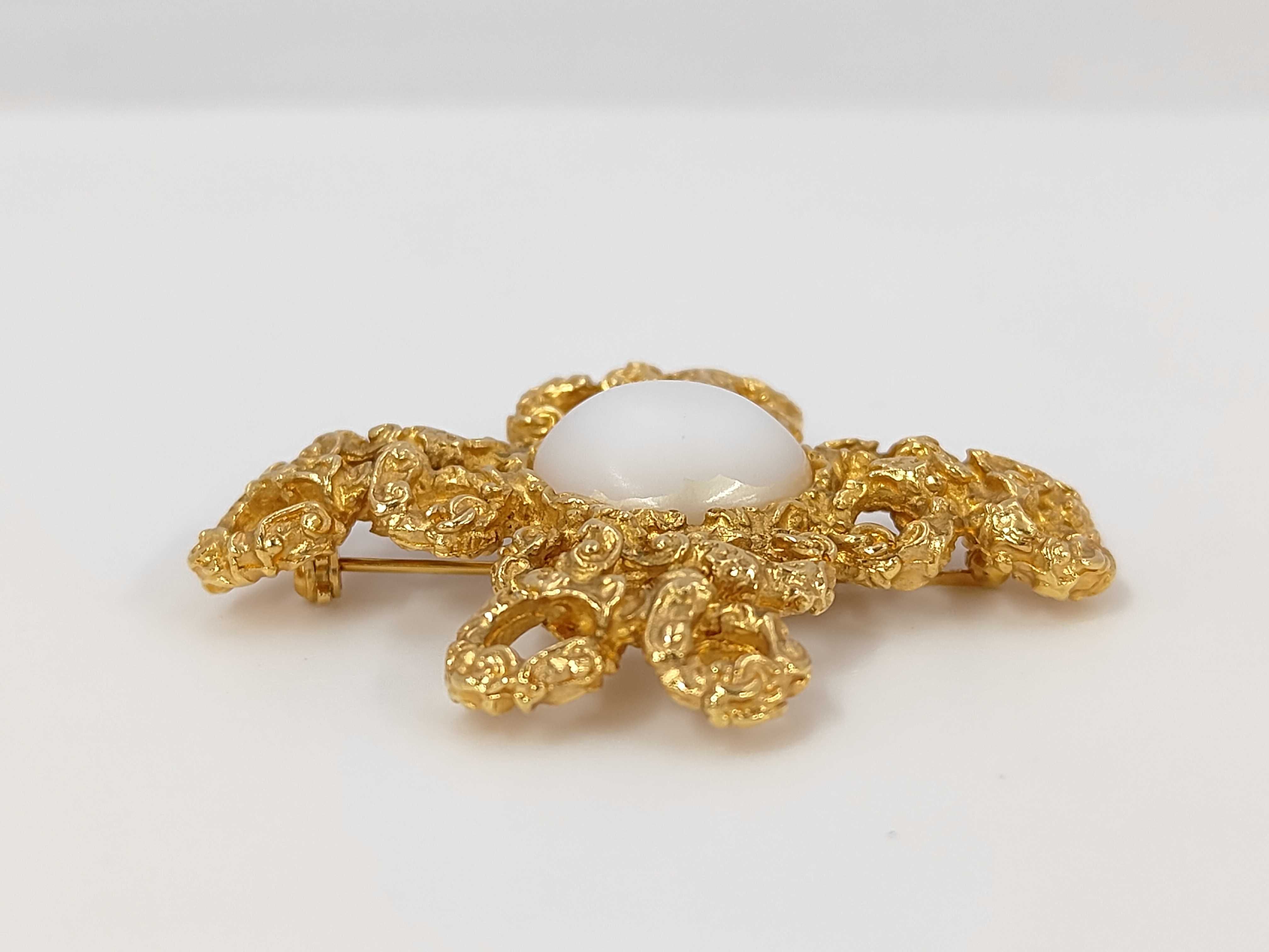 faux pearl brooch with gold hardware — view 3