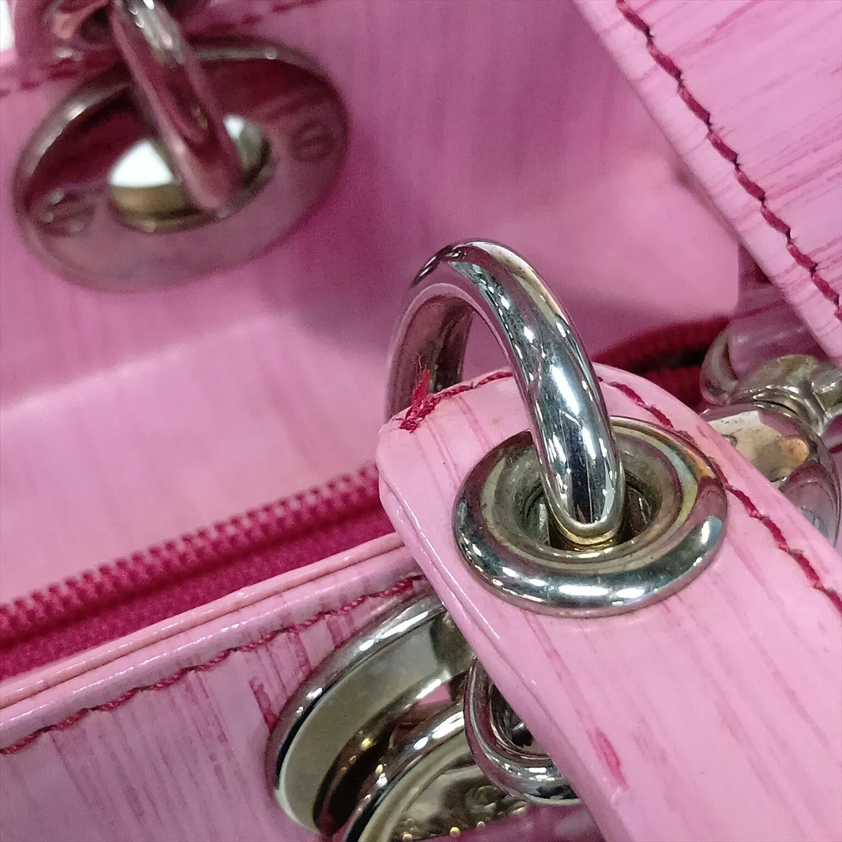Lady Dior Leather 2-Way Handbag, Pink — view 10
