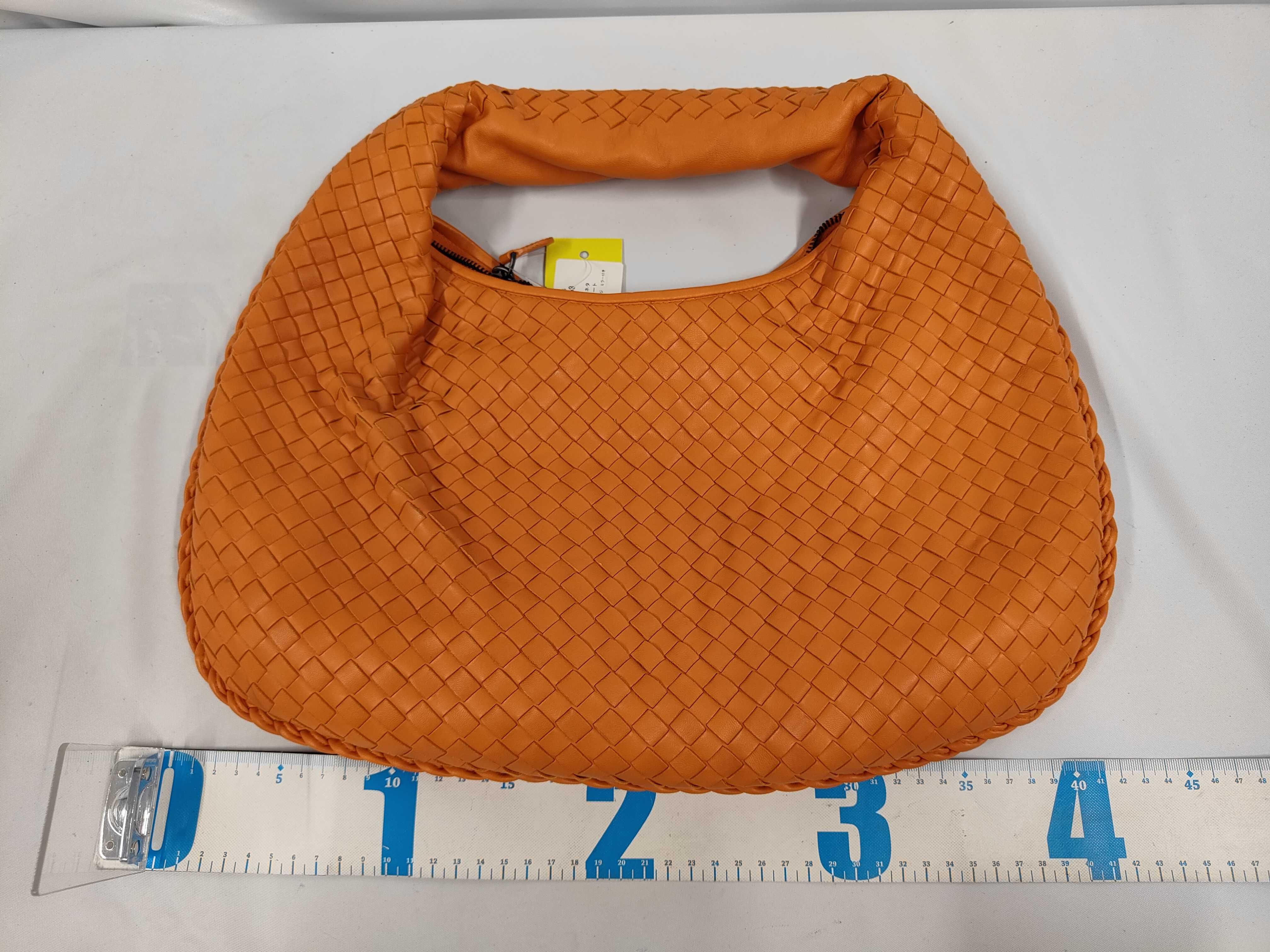 Intrecciato Hobo Orange One-Shoulder Bag with Mirror — view 2