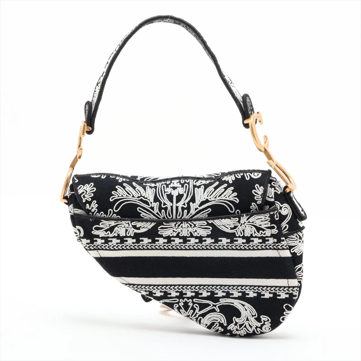 Saddle Bag Canvas Shoulder Bag Black x White — view 2
