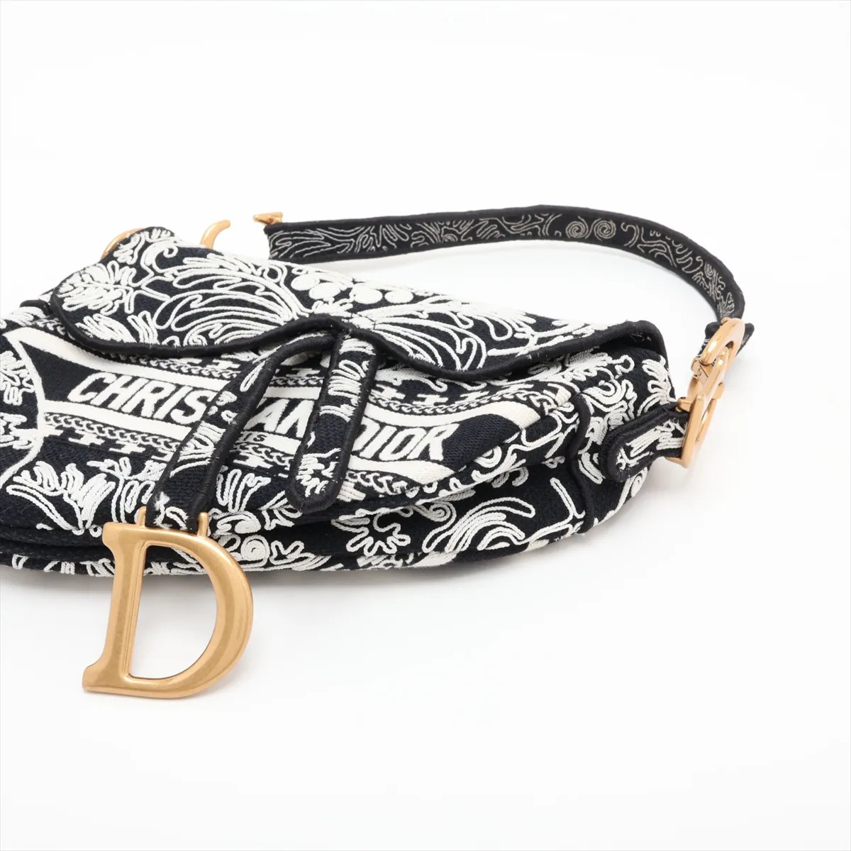 Saddle Bag Canvas Shoulder Bag Black x White — view 3