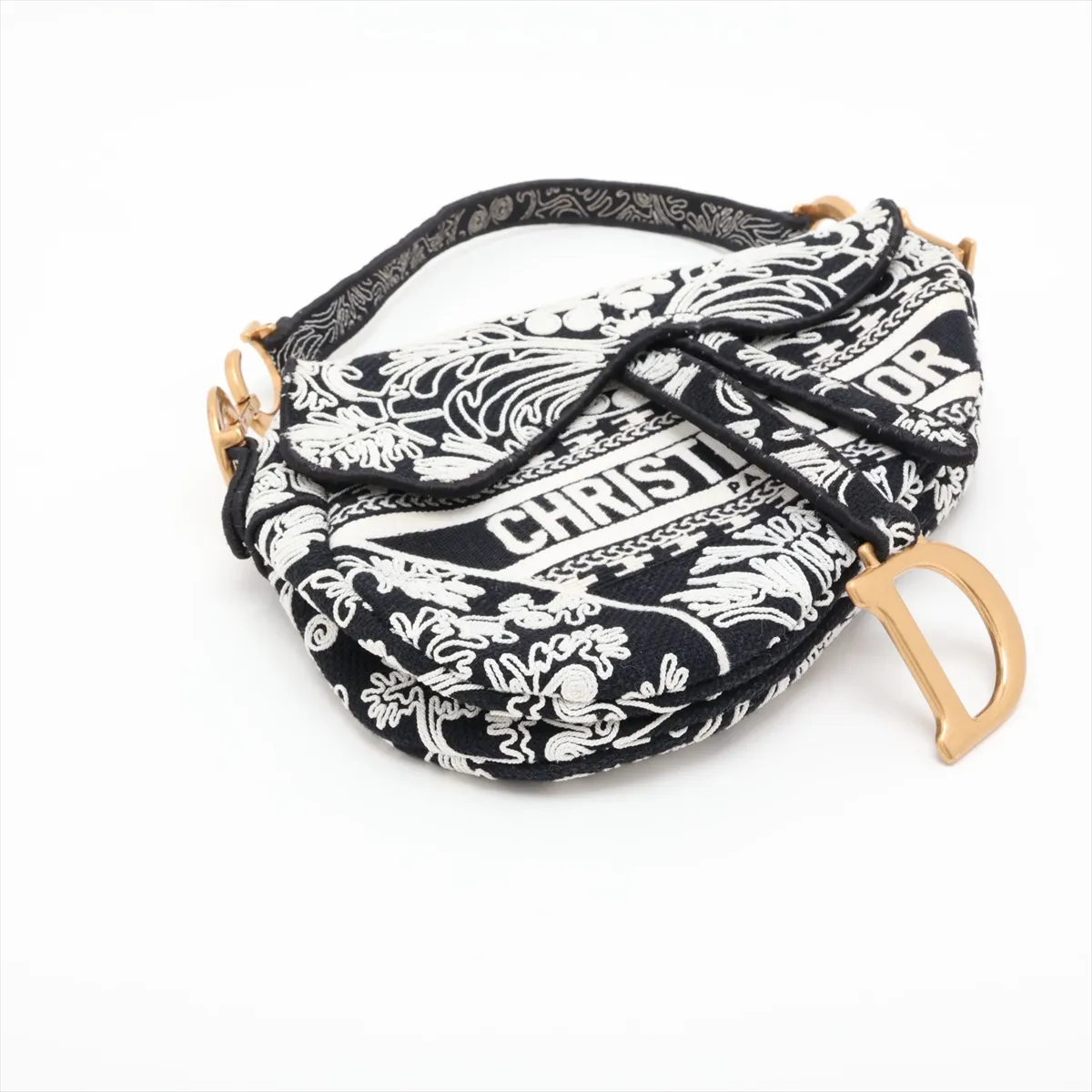 Saddle Bag Canvas Shoulder Bag Black x White — view 4