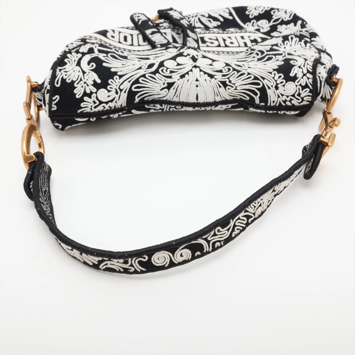 Saddle Bag Canvas Shoulder Bag Black x White — view 5