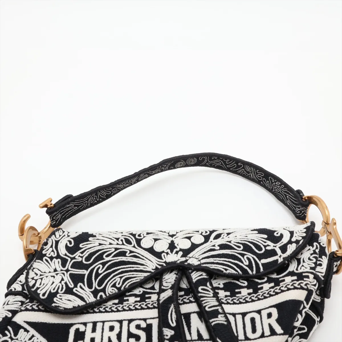 Saddle Bag Canvas Shoulder Bag Black x White — view 6