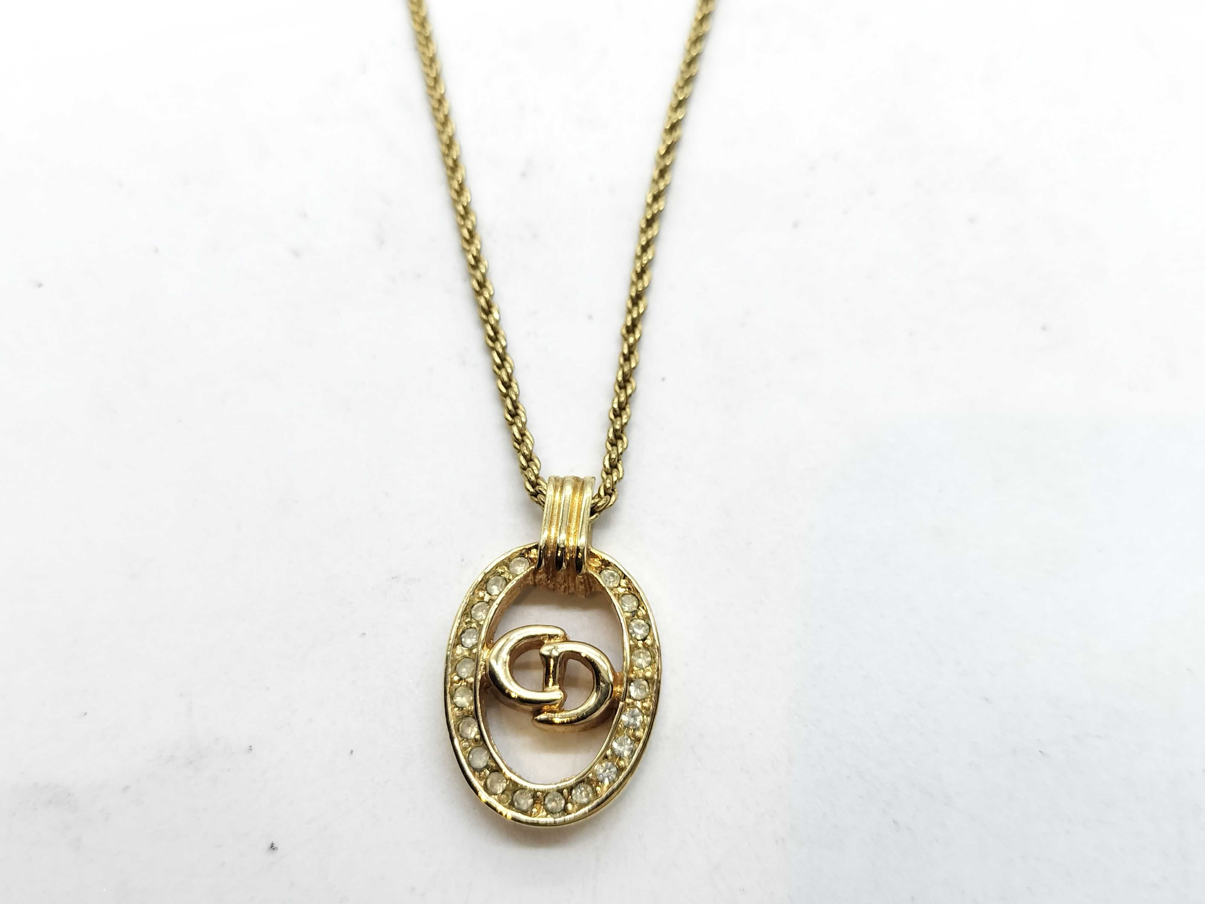 CD Logo Necklace with Rhinestones