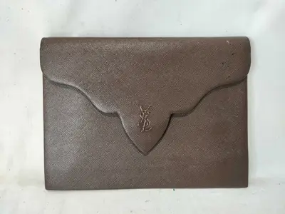 Leather YSL Logo Clutch Bag (Second Bag)