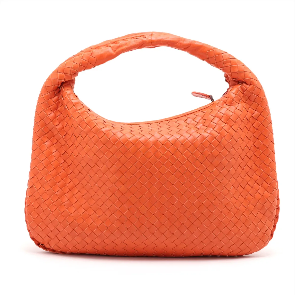 Intrecciato Hobo Leather Shoulder Bag, Orange, with Mirror — view 2