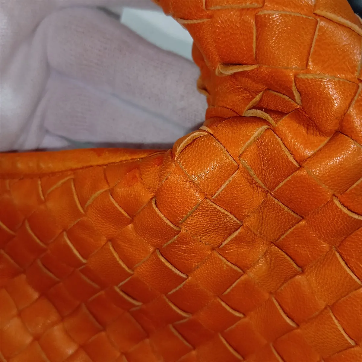 Intrecciato Hobo Leather Shoulder Bag, Orange, with Mirror — view 12