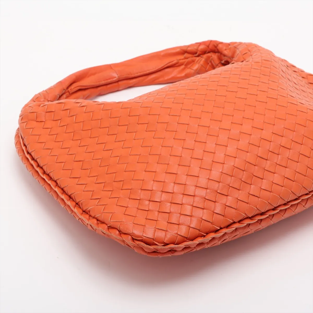 Intrecciato Hobo Leather Shoulder Bag, Orange, with Mirror — view 4