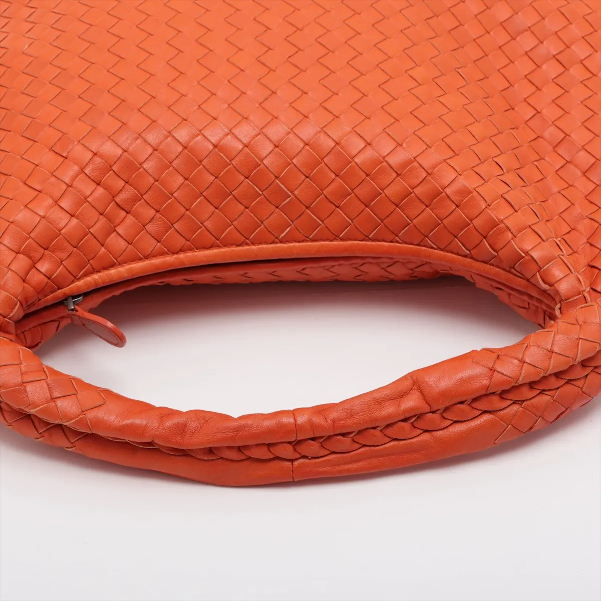 Intrecciato Hobo Leather Shoulder Bag, Orange, with Mirror — view 5