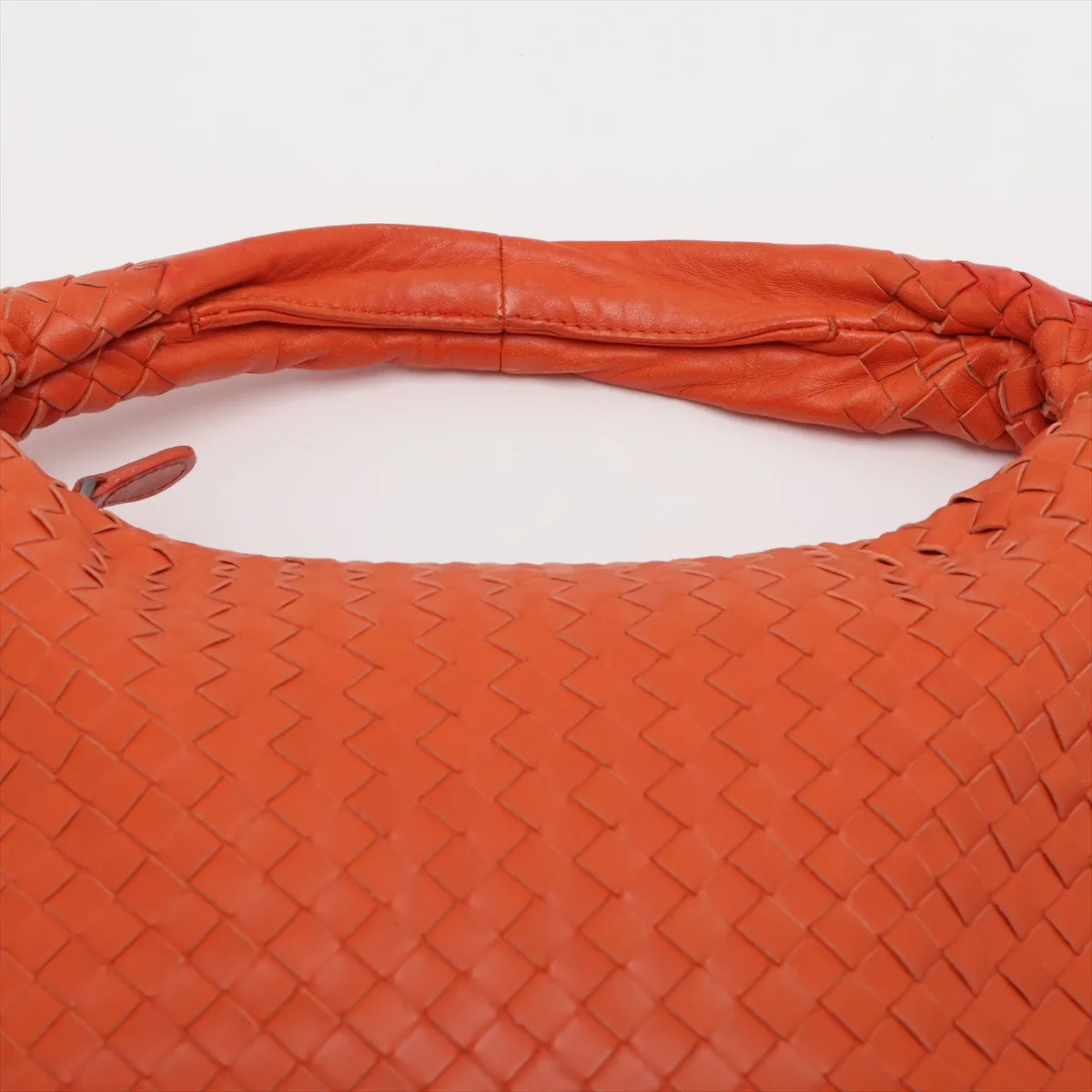 Intrecciato Hobo Leather Shoulder Bag, Orange, with Mirror — view 6