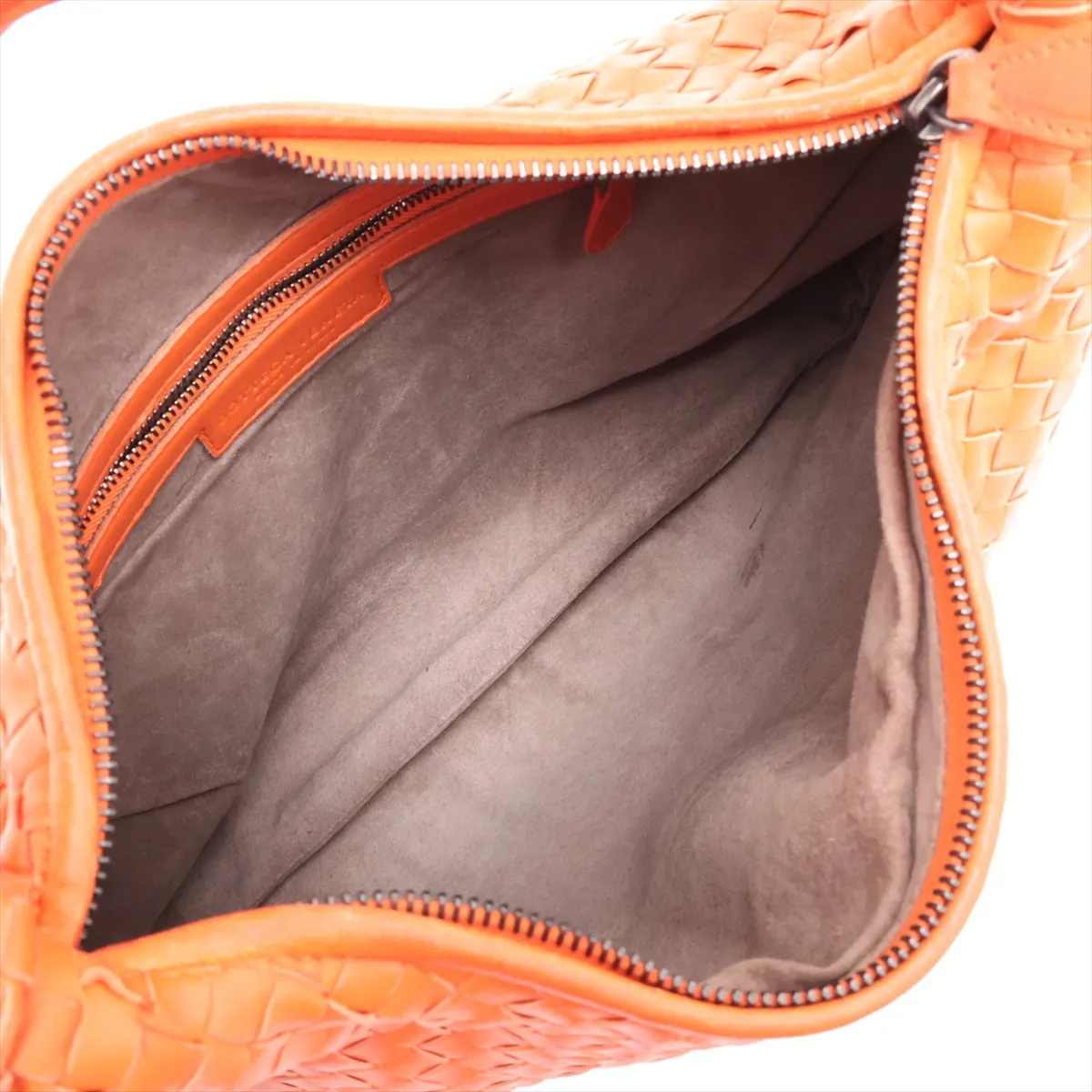 Intrecciato Hobo Leather Shoulder Bag, Orange, with Mirror — view 7