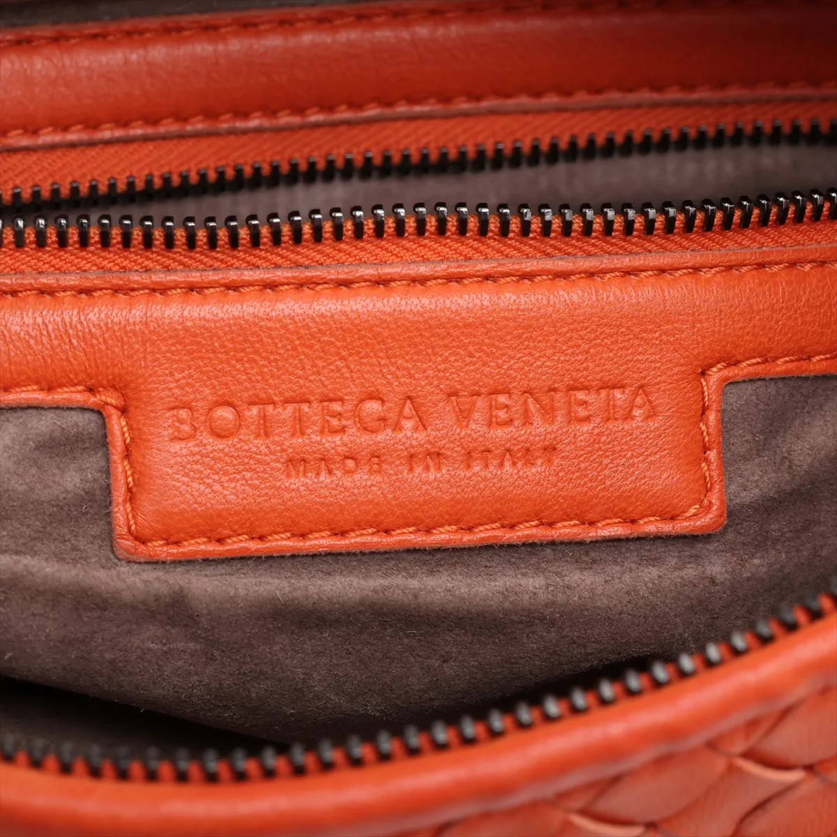 Intrecciato Hobo Leather Shoulder Bag, Orange, with Mirror — view 9