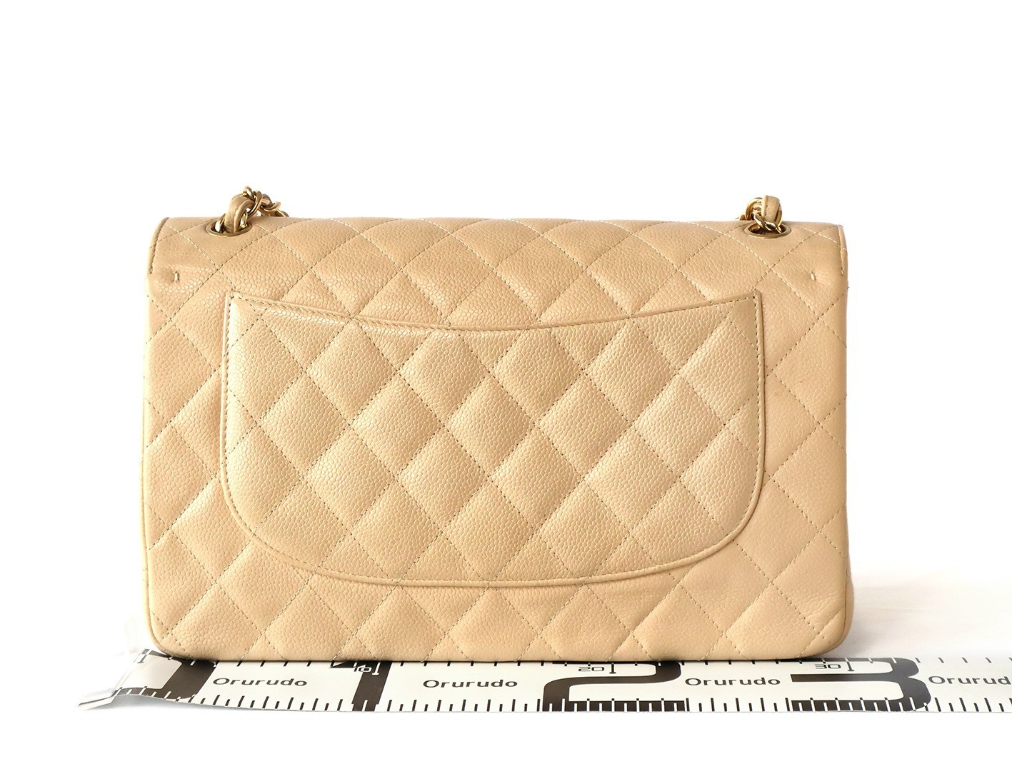 Caviar leather large matelassé bag, size 30, double flap, double chain, beige. — view 2