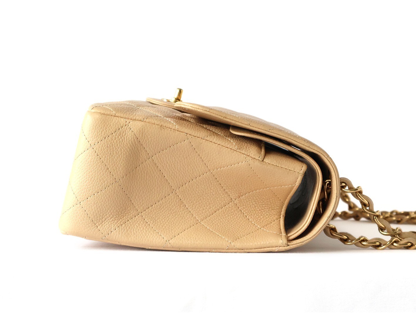 Caviar leather large matelassé bag, size 30, double flap, double chain, beige. — view 5