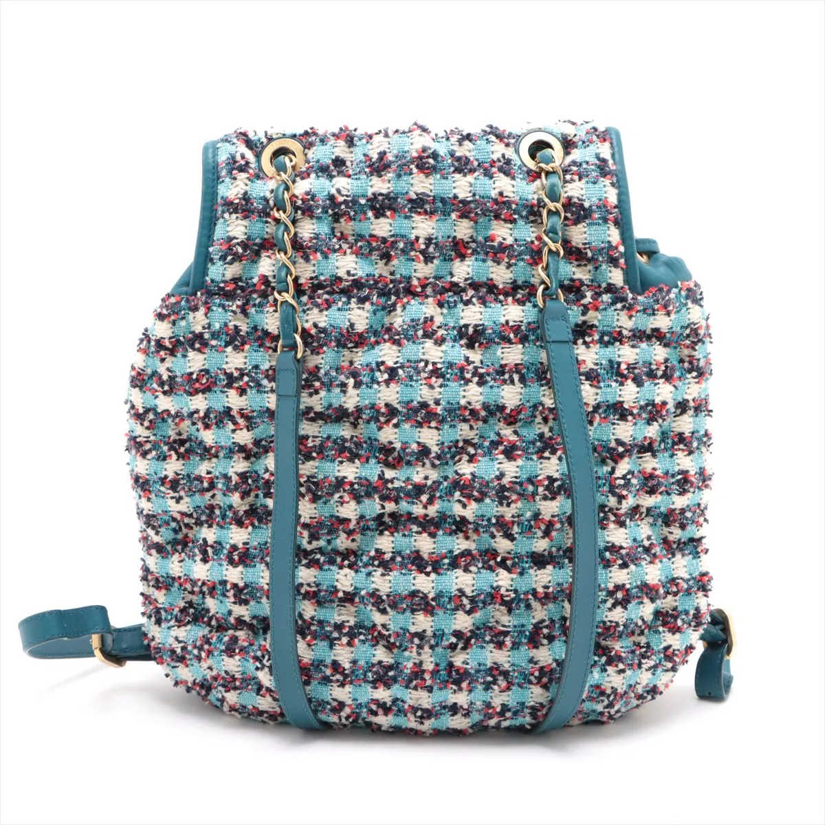 Matelasse Tweed x Leather Chain Backpack Blue Gold Hardware 23836265 23rd Series — view 2