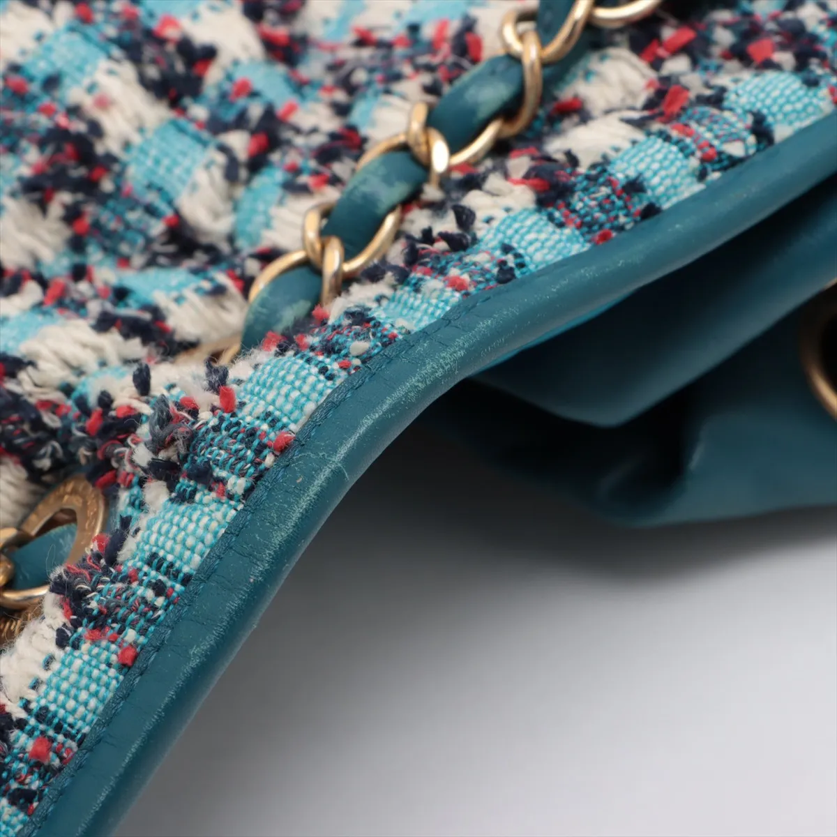 Matelasse Tweed x Leather Chain Backpack Blue Gold Hardware 23836265 23rd Series — view 11