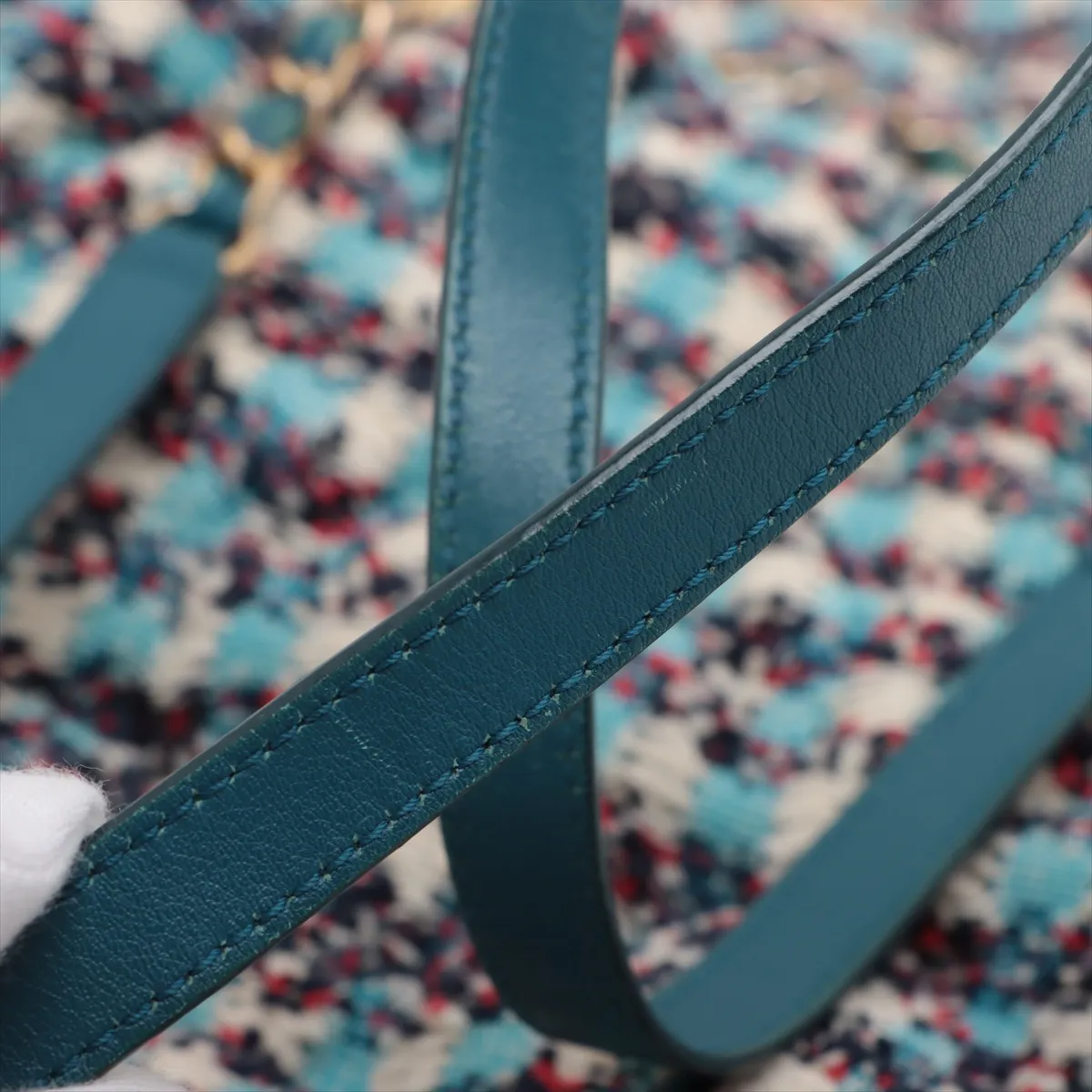 Matelasse Tweed x Leather Chain Backpack Blue Gold Hardware 23836265 23rd Series — view 13