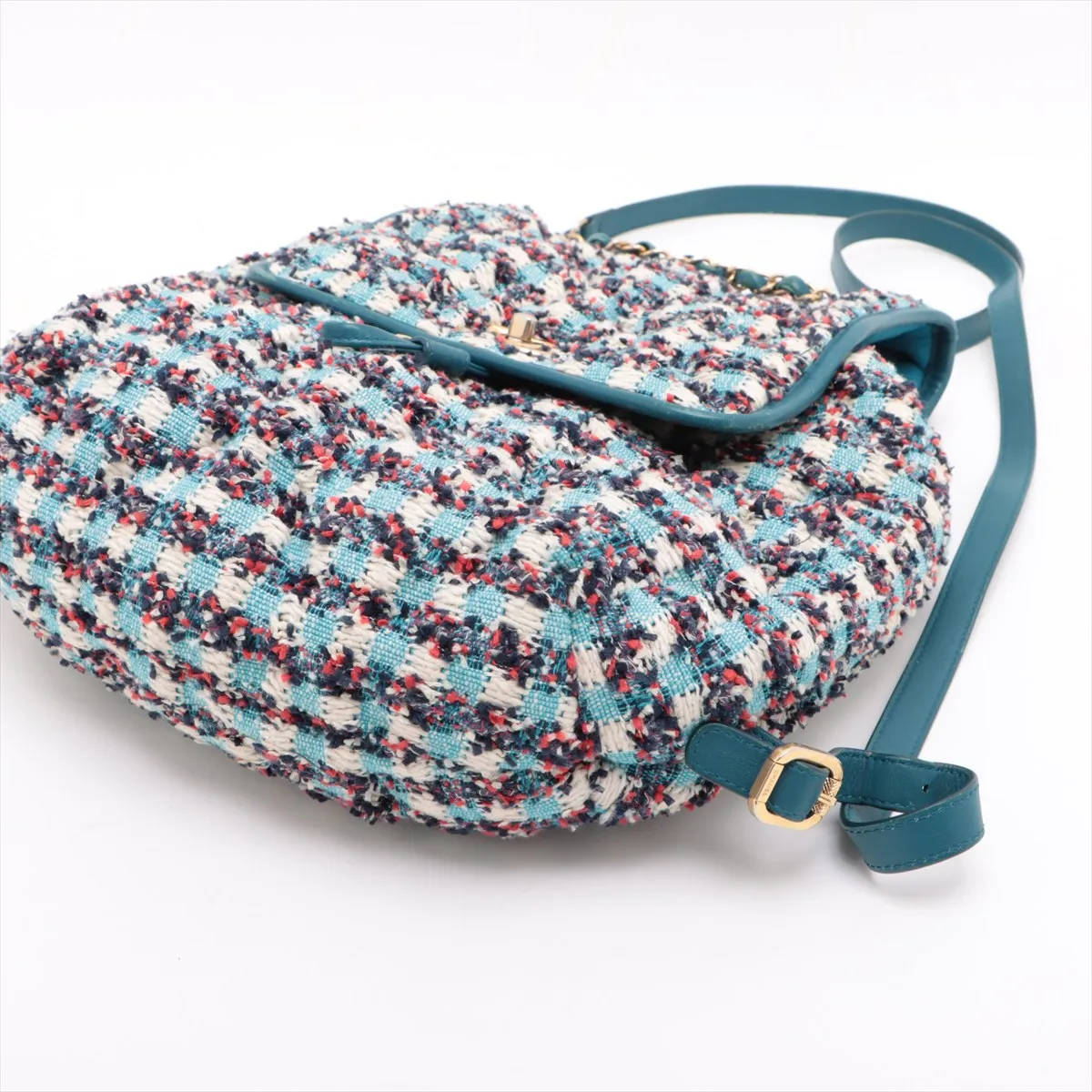 Matelasse Tweed x Leather Chain Backpack Blue Gold Hardware 23836265 23rd Series — view 3