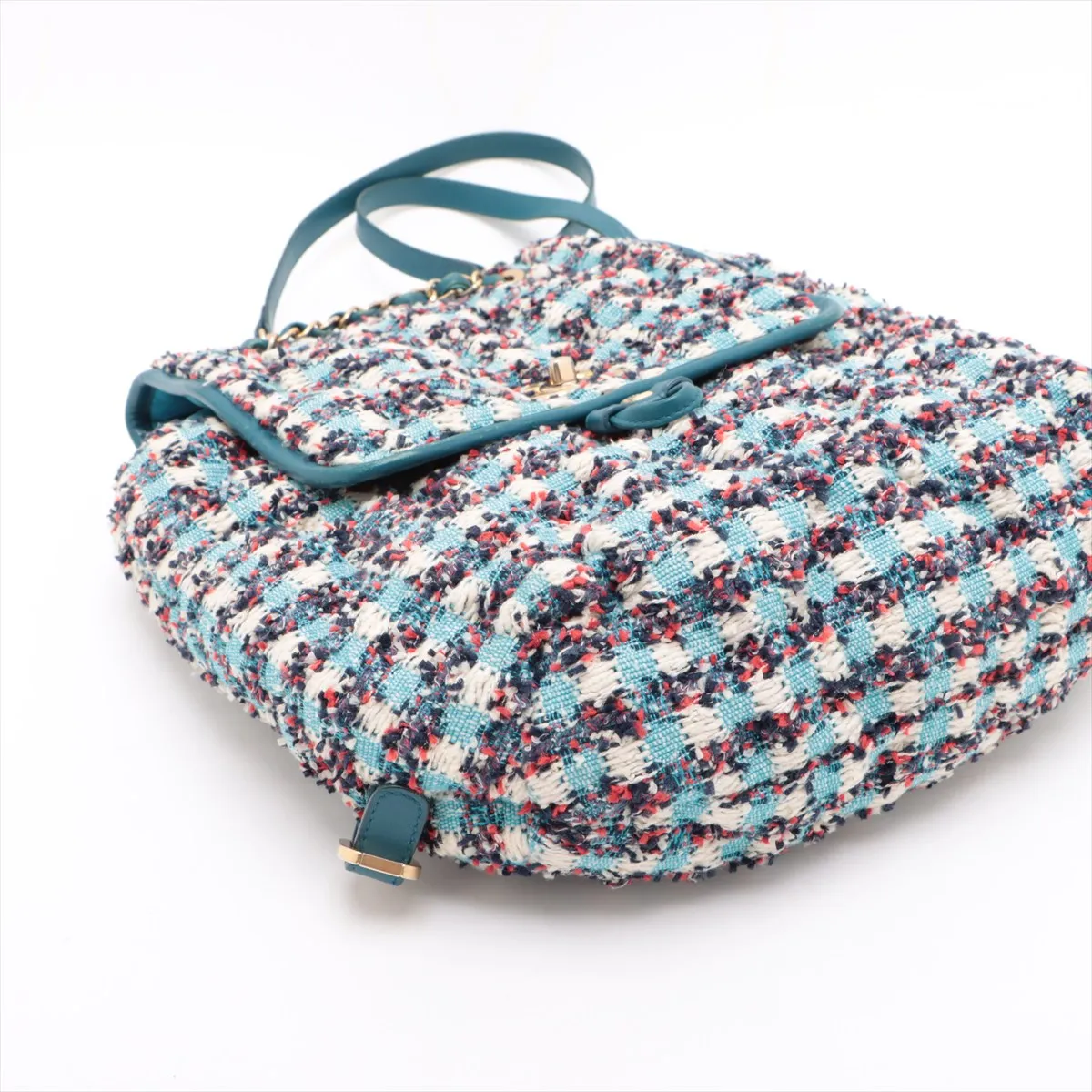 Matelasse Tweed x Leather Chain Backpack Blue Gold Hardware 23836265 23rd Series — view 4