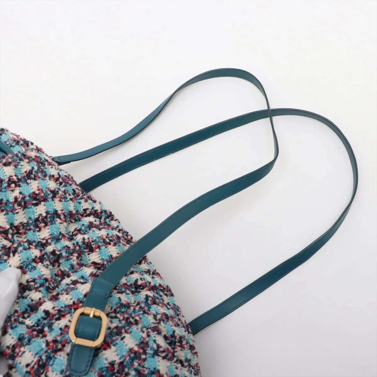 Matelasse Tweed x Leather Chain Backpack Blue Gold Hardware 23836265 23rd Series — view 6