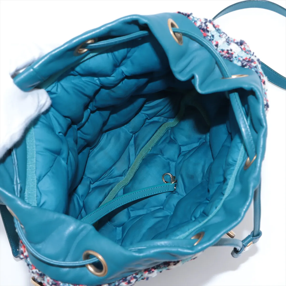 Matelasse Tweed x Leather Chain Backpack Blue Gold Hardware 23836265 23rd Series — view 7