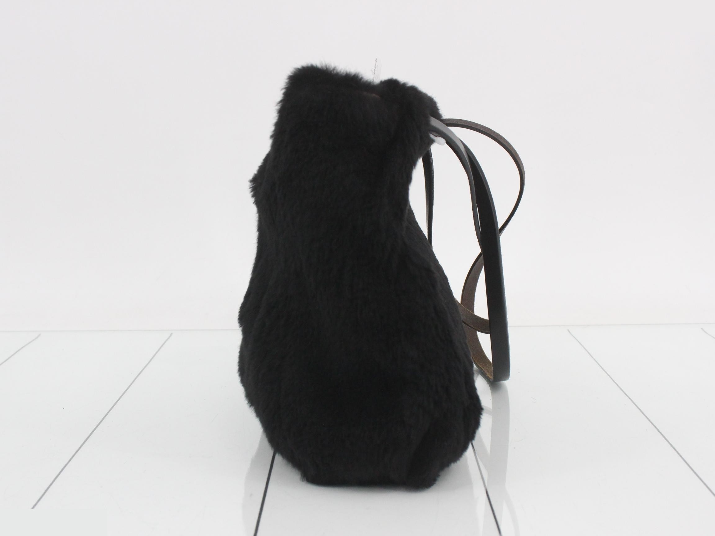 Logo shopper tote bag, fur/calfskin, black, silver hardware, 24 x 21 x 7 cm — view 3