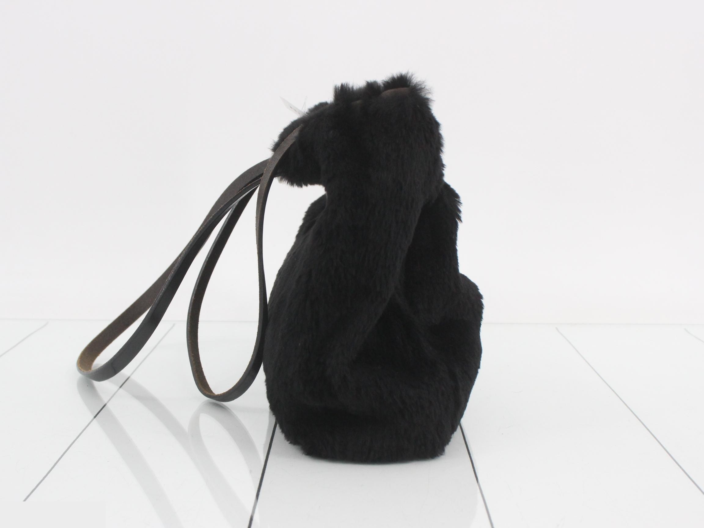 Logo shopper tote bag, fur/calfskin, black, silver hardware, 24 x 21 x 7 cm — view 4