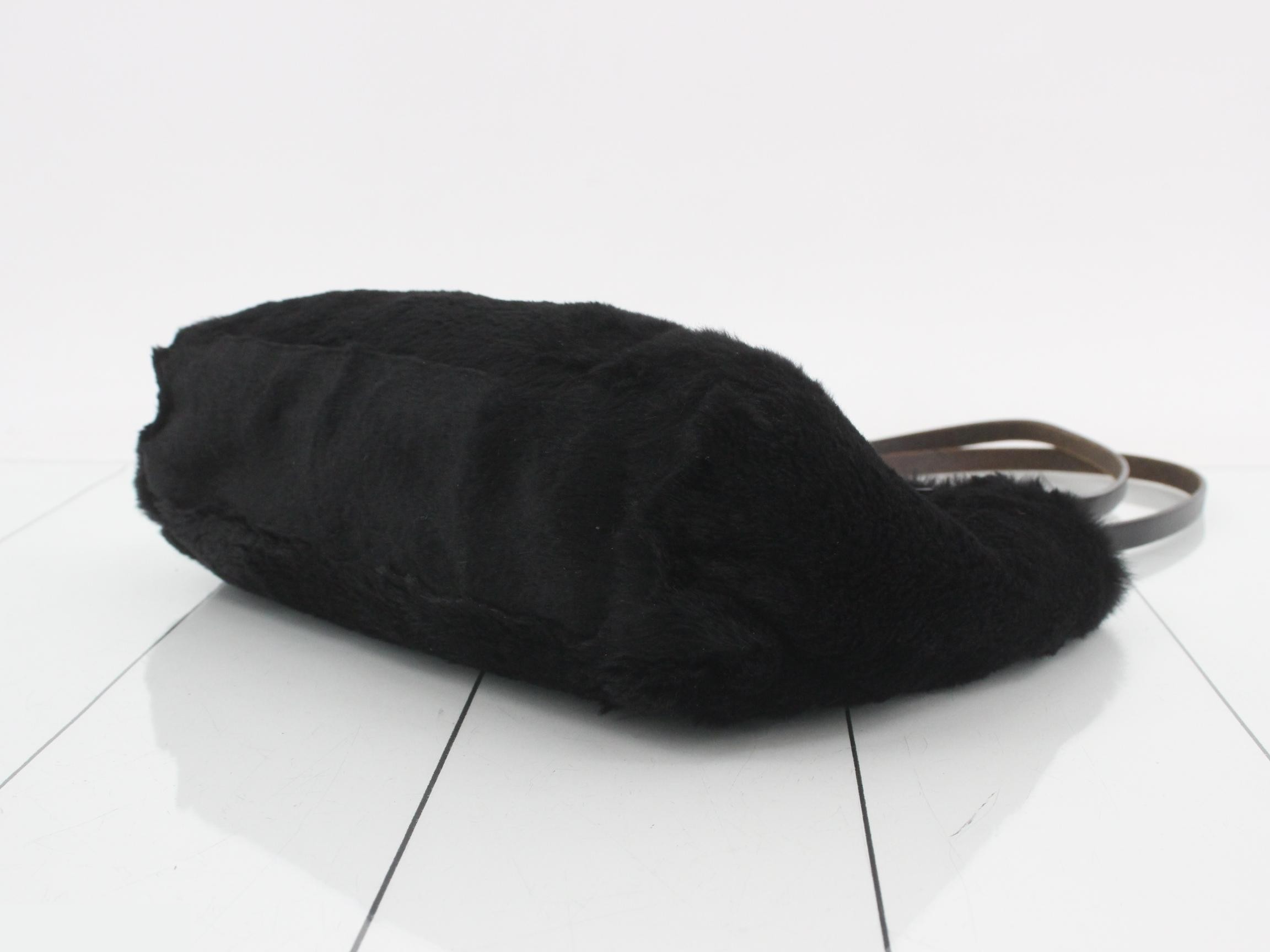 Logo shopper tote bag, fur/calfskin, black, silver hardware, 24 x 21 x 7 cm — view 6