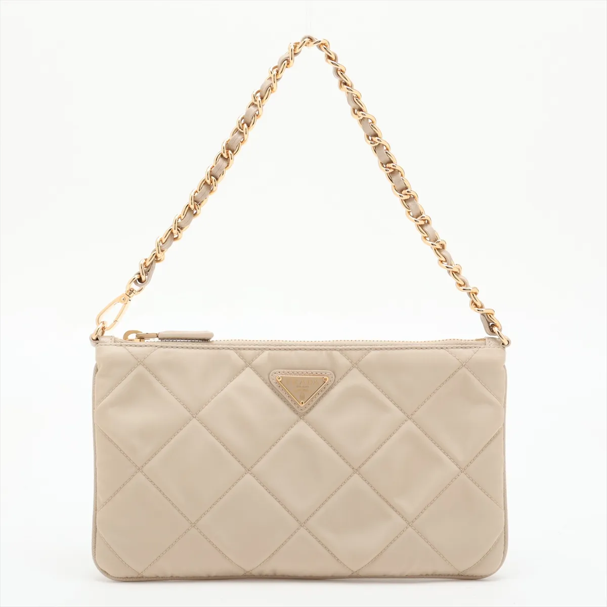 Tessuto Inpunto 1NI054 Nylon x Leather Chain Shoulder Bag Beige