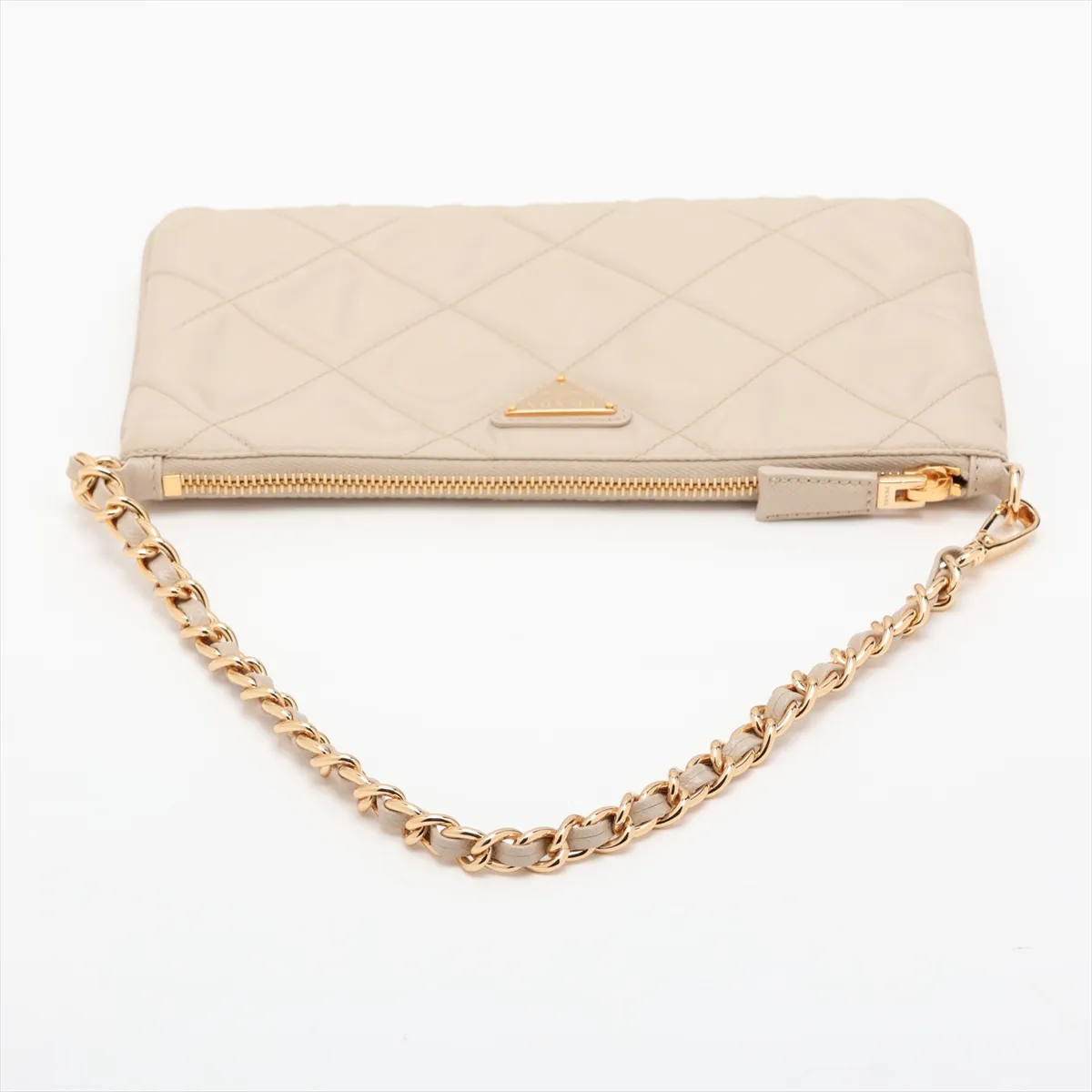 Tessuto Inpunto 1NI054 Nylon x Leather Chain Shoulder Bag Beige — view 5