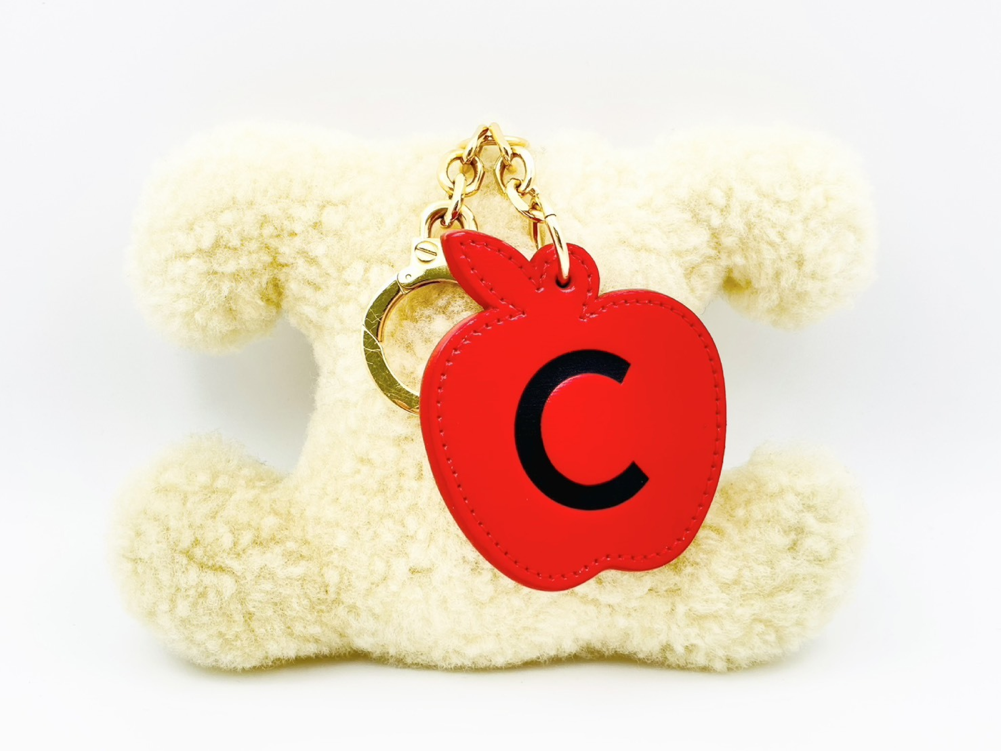 Triomphe Dog Apple Tag Pom Charm Keyring Shearling x Leather Key Case — view 2