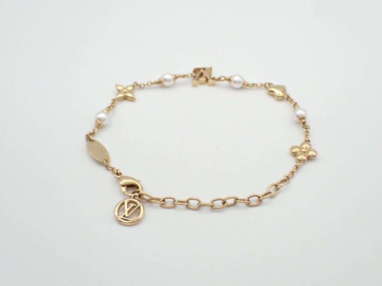 LV Heart Bracelet, GP (Gold Plated) with Resin Pearls, Wrist Circumference Approx. 22cm — view 2